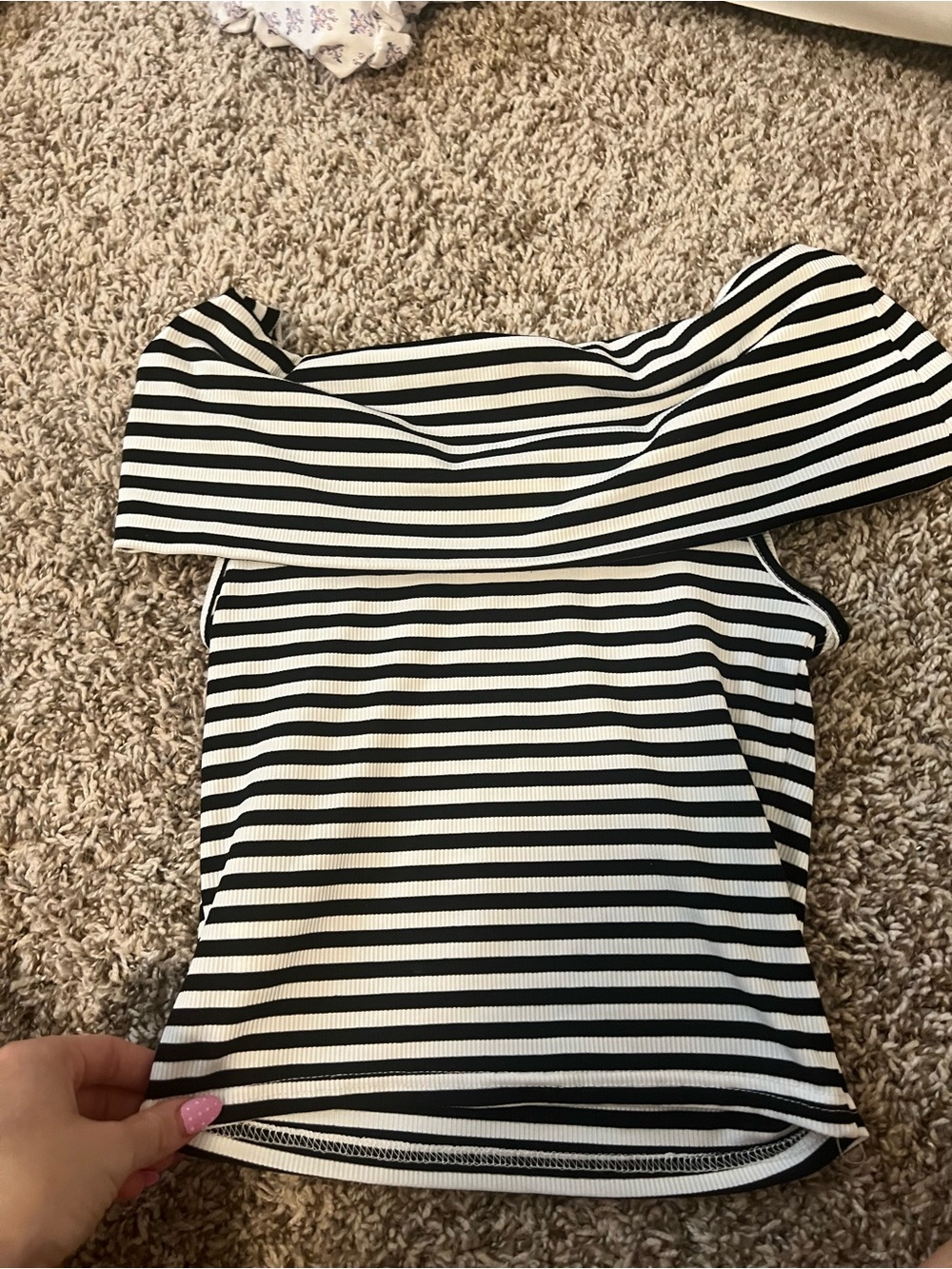 Off-Shoulder Black and White Striped Women's Top